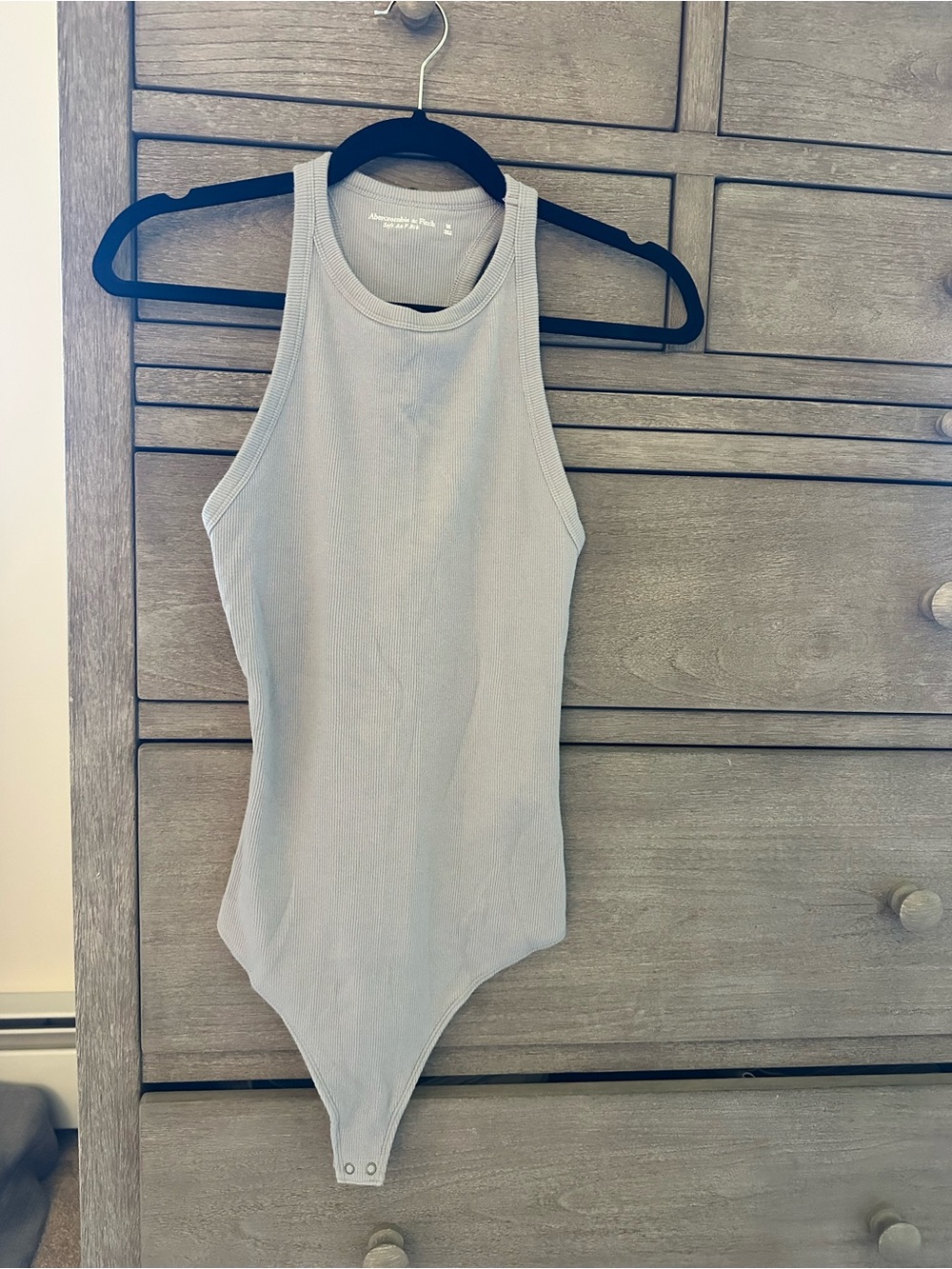 Ribbed Tank One-Piece Bodysuit in Light Gray